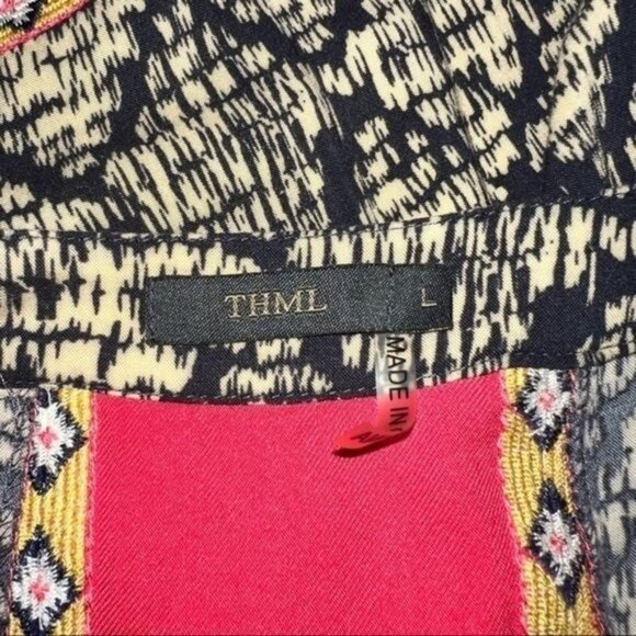 THML Anthropologie Tribal Print Sleeveless Midi Dress w/ Drawstring Accent Sz L - Picture 9 of 16